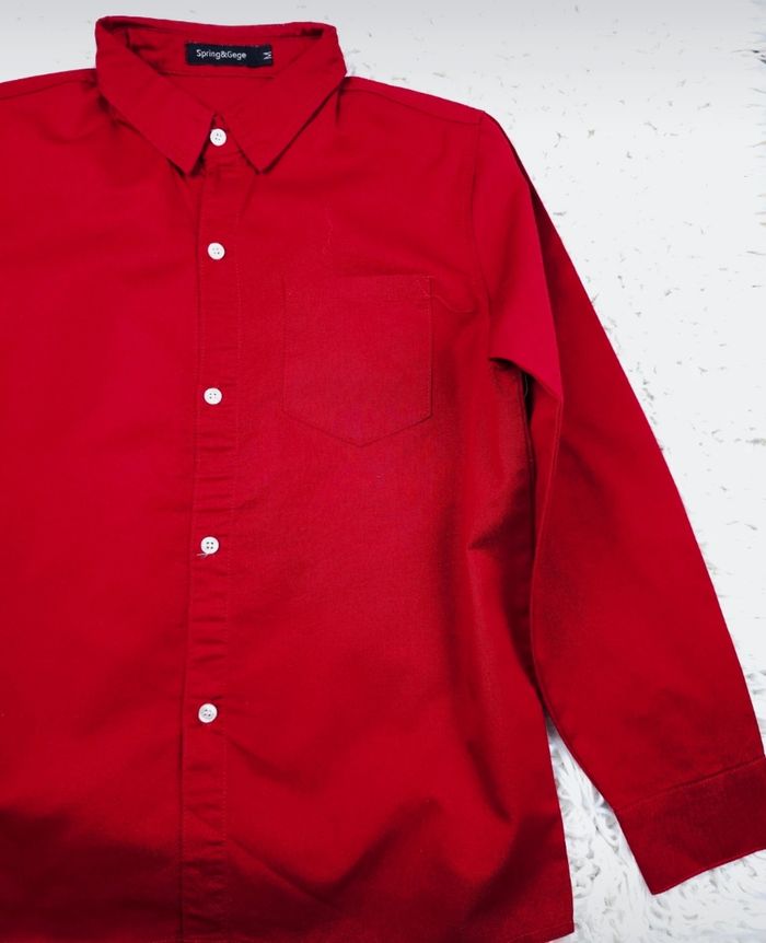 Chemise manches longues rouge bordeaux profond Garçon taille 8 ans marque Spring &Gege - photo numéro 6