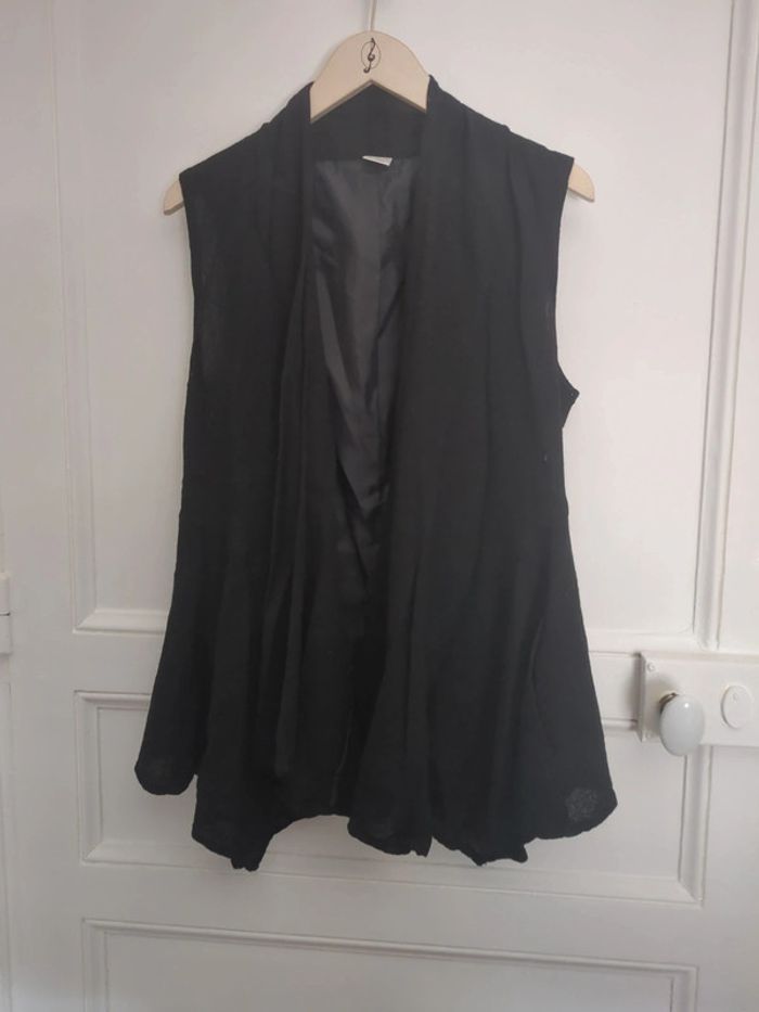 Gilet long sans manches noir camaïeu 38