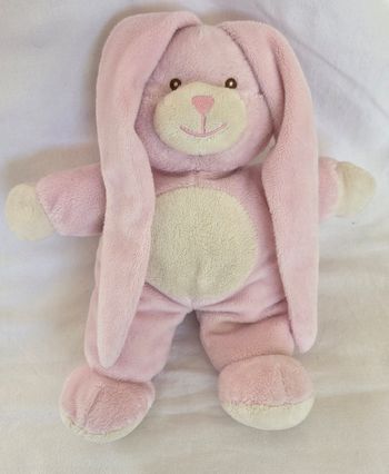 Doudou peluche Lapin rose et blanc 26 cm - Gipsy