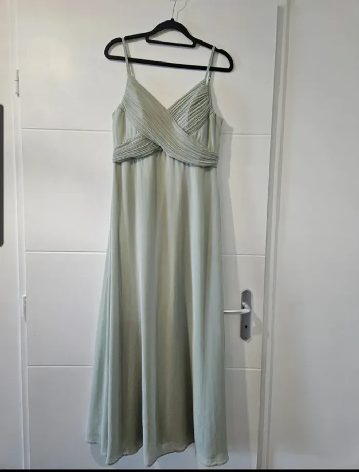 Robe de demoiselle d’honneur vert sauge – Taille L (40) neuve bohème, champêtre, chic - photo numéro 5
