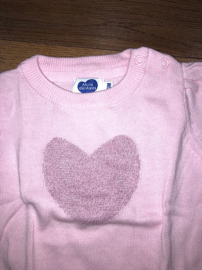 Pull bébé fille rose 🌺 mots d’enfant taille 6 mois très bon état - photo numéro 2