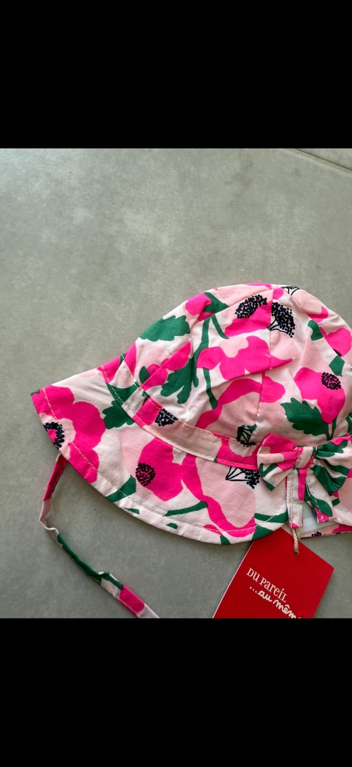 Chapeau avec ficelles été fleurs 6/12 mois - photo numéro 2