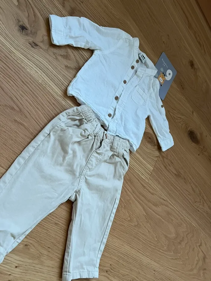 Ensemble chemise style lin col tunisien et pantalon beige - photo numéro 2