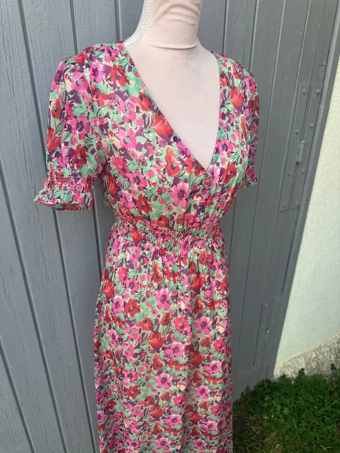 Robe longue été manches courtes fleurie coloré décolleté promod - photo numéro 4