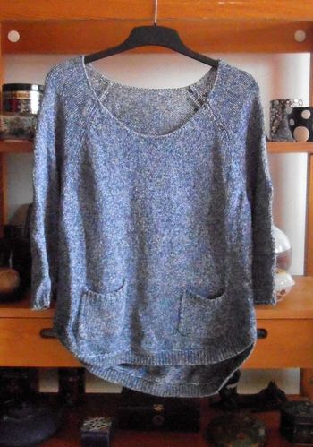 Pull en mailles femme, taille L, bleu et blanc