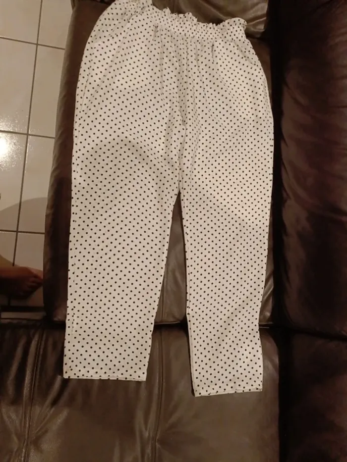 Pantalon pois noir blanc Moda mey lon mey