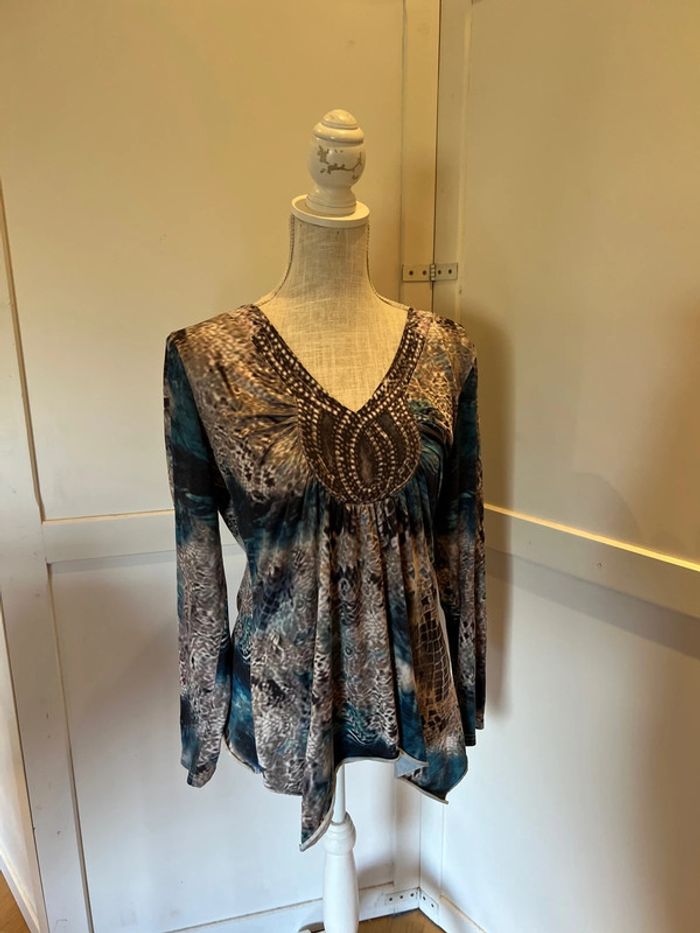 Blouse femme taille 42 bleu et marron