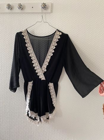 Combi short manche 3/4 décolleté noir