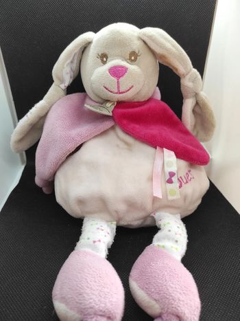 Lapin bunny rose pouet anneau baby nat' doudou plat mouchoir #geektradedoudou