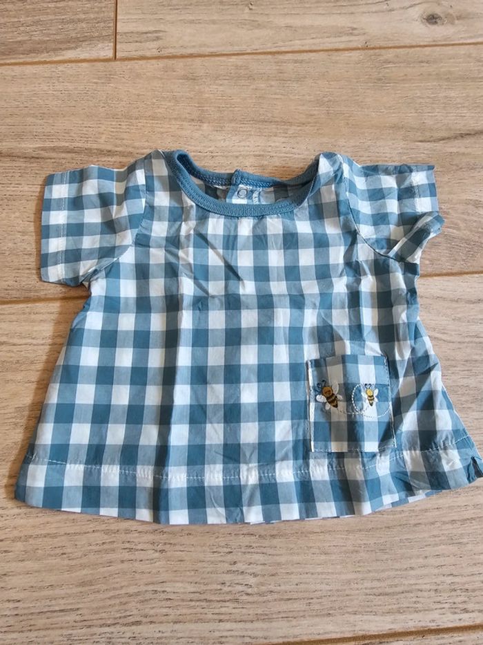 T-shirt Petit Bateau 1 mois 54cm en coton motif à carreaux