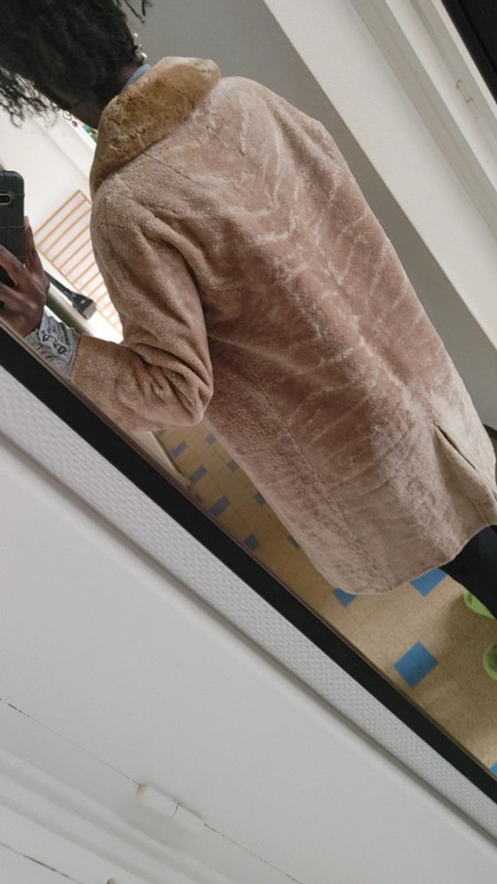 Beau manteau vintage en shearling montone peau de mouton retourné laine S M - photo numéro 19
