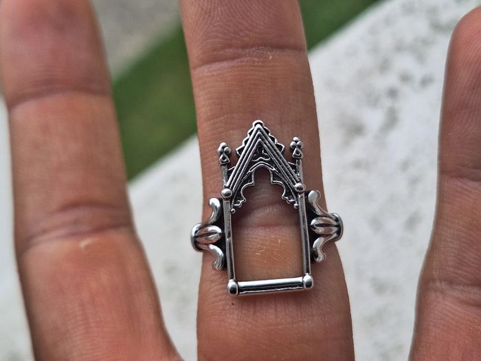 Bague Ouverte Argenté Ajustable Motif Porte Gothique - photo numéro 5