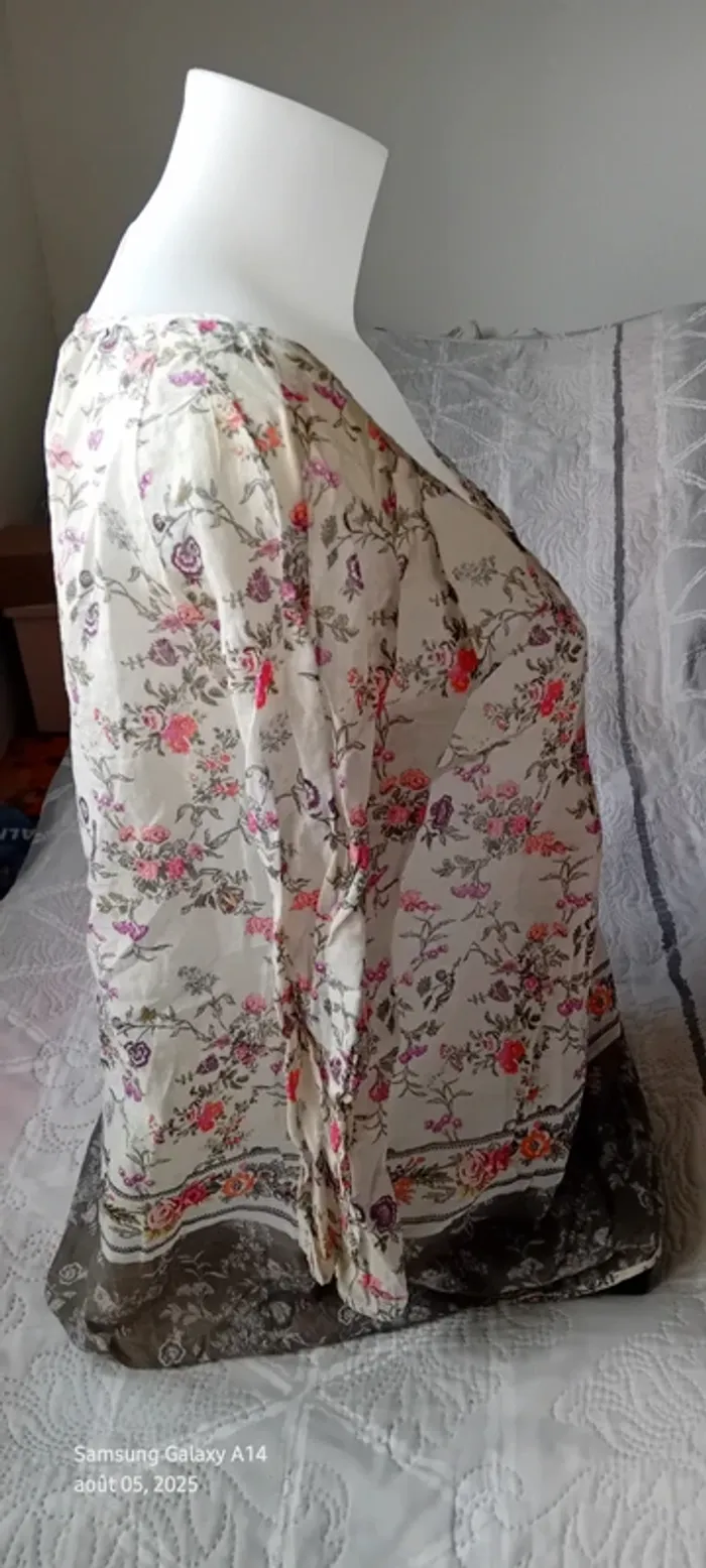 Blouse légère manches 3/4 motif fleurs esprit bohème beige femme 38 promod - photo numéro 7