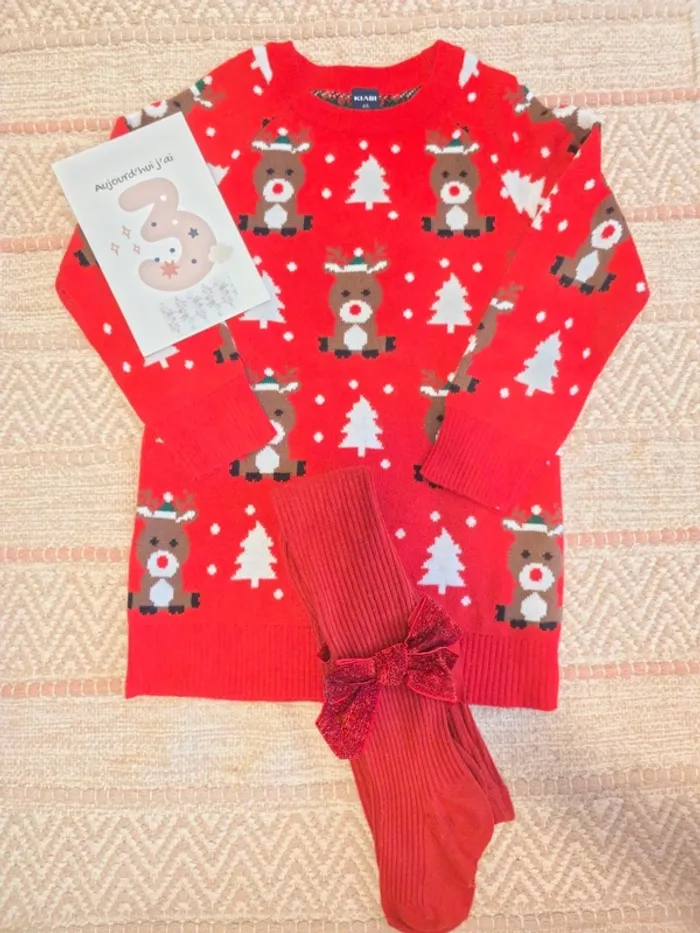 Robe pull Noël rennes avec collants