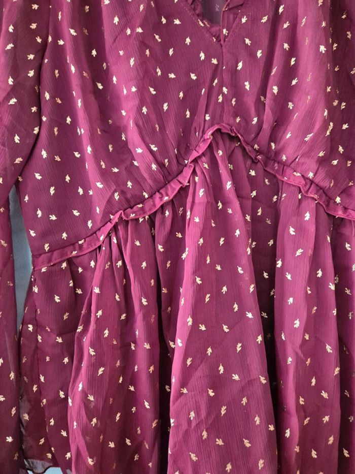 Blouse transparente bordeaux a motifs dorés, taille 38, Camaieu - photo numéro 5