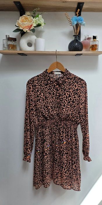 ​Mod. Style Robe Courte Patineuse Léopard Voile Fluide Taille L