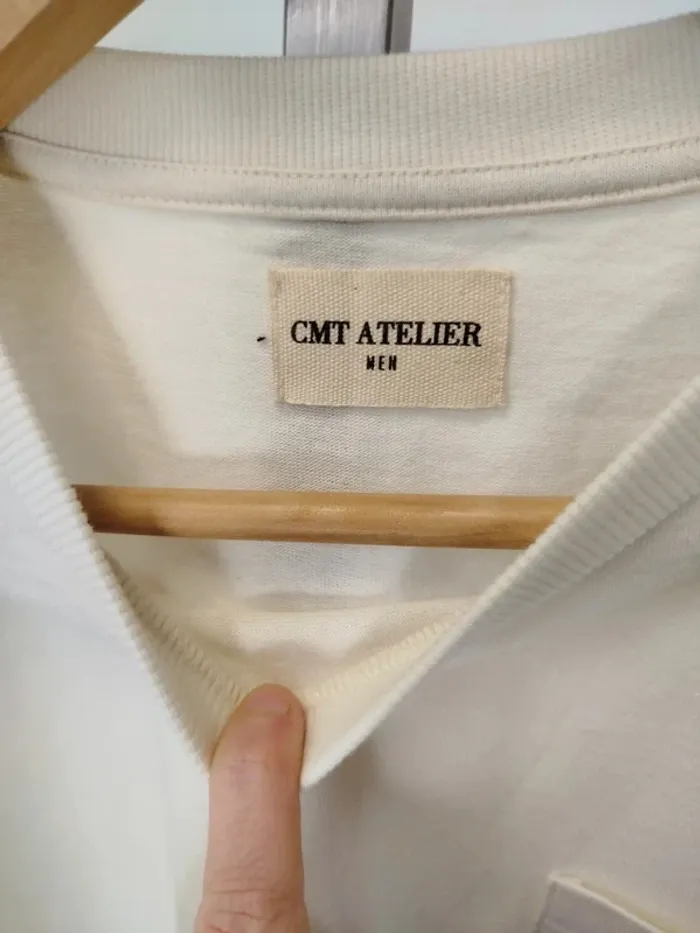 Tshirt blanc cassé à poche avec motifs ondulés noirs - CMT Atelier - Taille L - Neuf A349 - photo numéro 6