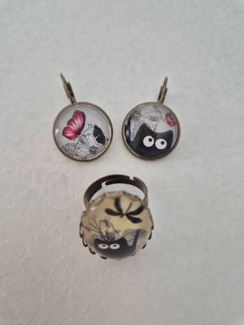 Boucles oreille et bague chat