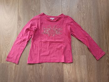 T-shirt manches longues rose fuchsia à paillettes
