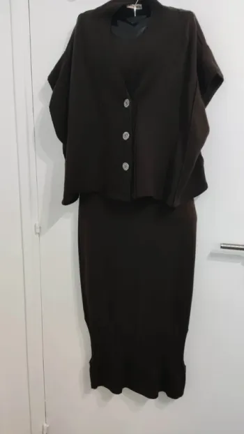 Ensemble 2 pièces robe longue et gilet assorti  marron tera bora taille 2