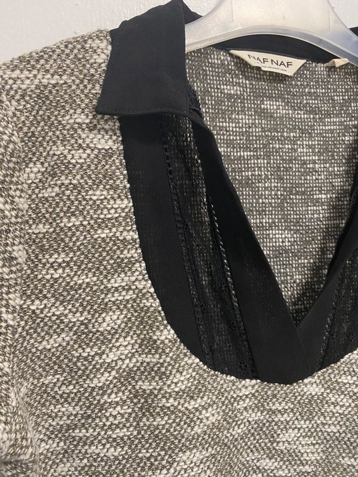 Naf Naf pull S 36 gris avec col noir - photo numéro 3