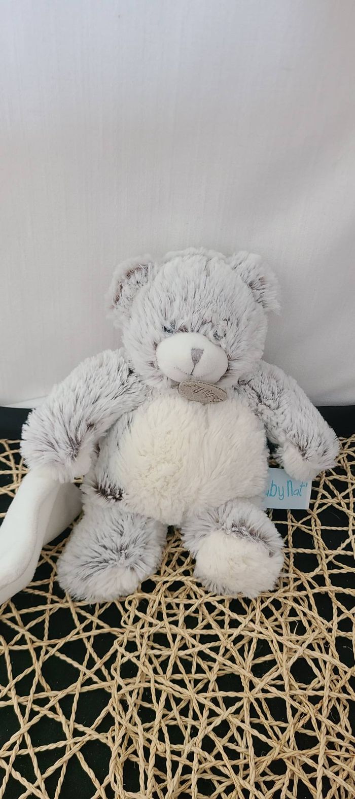 Doudou ours blanc marron mouchoir Flocons BABY NAT - photo numéro 4