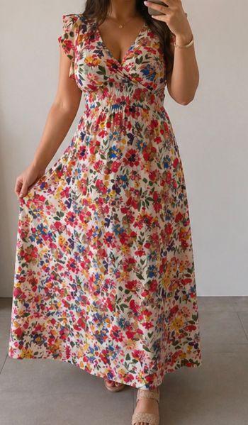 Robe longue fluide fleurie (magique extensible 36-44) – coupe flatteuse