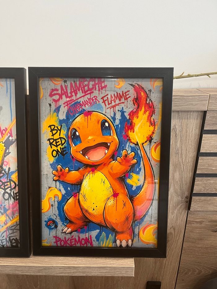 Cadre street art Pokémon salameche