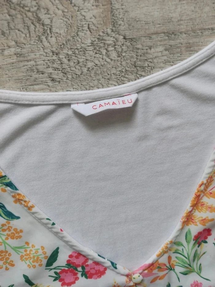 Blouse manches courtes blanche motifs fleuris colorés taille S Camaïeu - photo numéro 6
