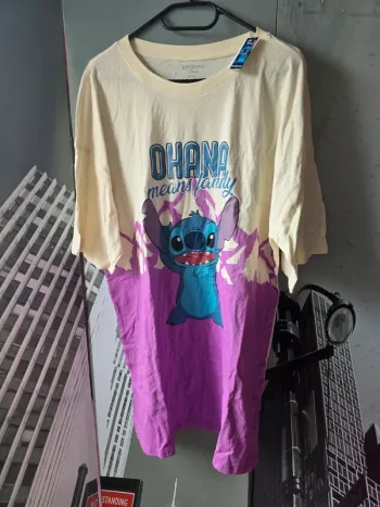 T-shirt long femme Stitch Undiz – crème & rose/violet – Taille L – Neuf