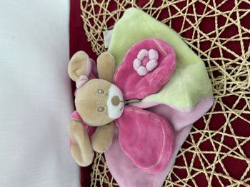Doudou plat lapin rose vert pétale BABY NAT