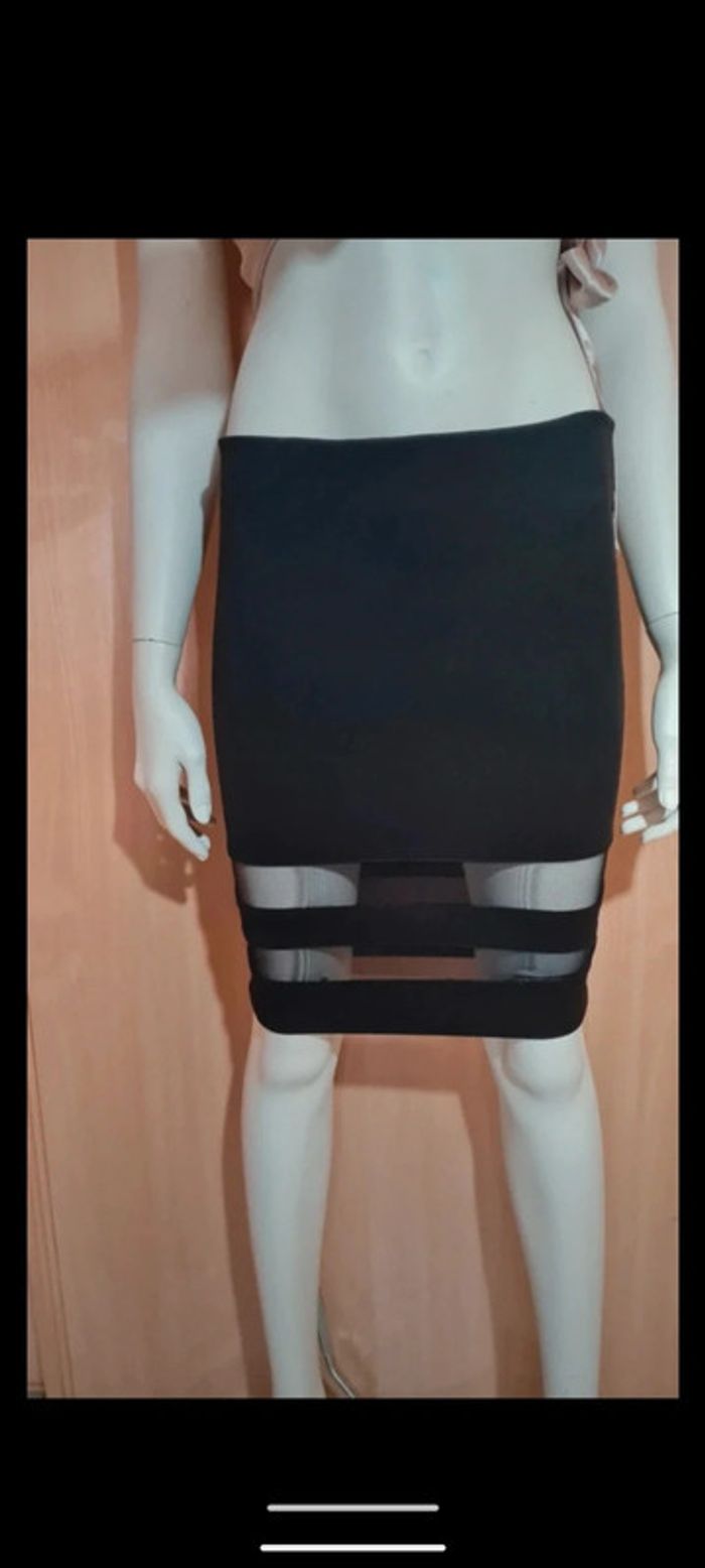Jupe noire moulante bande transparente