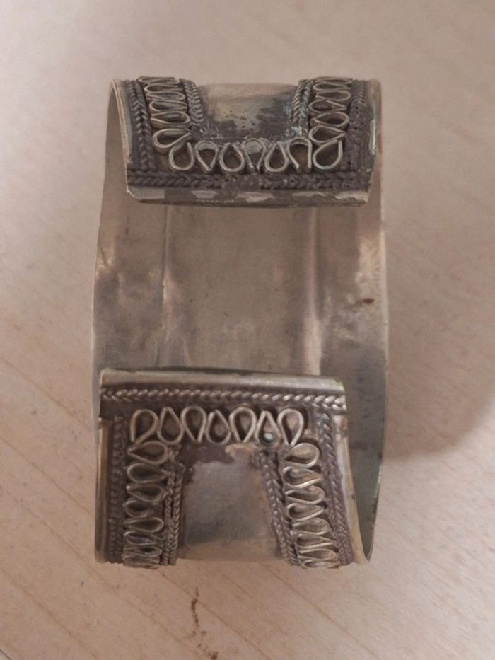 Manchette bracelet berbere turkmen en métal argenté - photo numéro 7