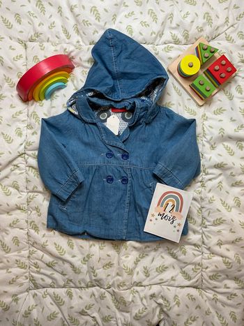 trench en jean léger bleu capuche amovible tissaia 12 mois