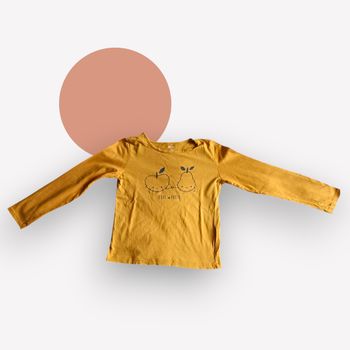 T-shirt manche longue fille 8 ans | coton doux | jaune moutarde | imprimé fruits | tendance & confortable