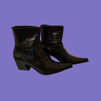 Bottines Noires San Marina Cuir Similicuir Talon Bottier & Bout Pointu T. 36 Très Bon État