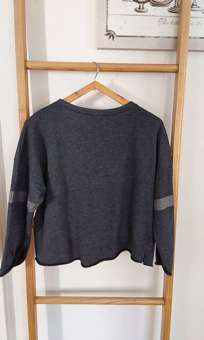 Sweat overside crop croc moderne noir et argenté Zara Trafaluc T 38 - photo numéro 3