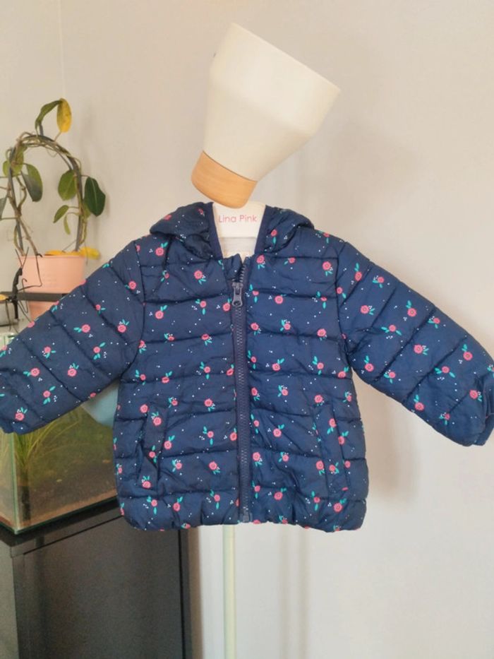 Doudoune mi-saison marine avec fleurs fille 6 mois - photo numéro 2