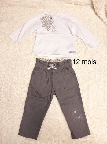 Pantalon gris lin tee shirt blanc coton 12m Lcdp