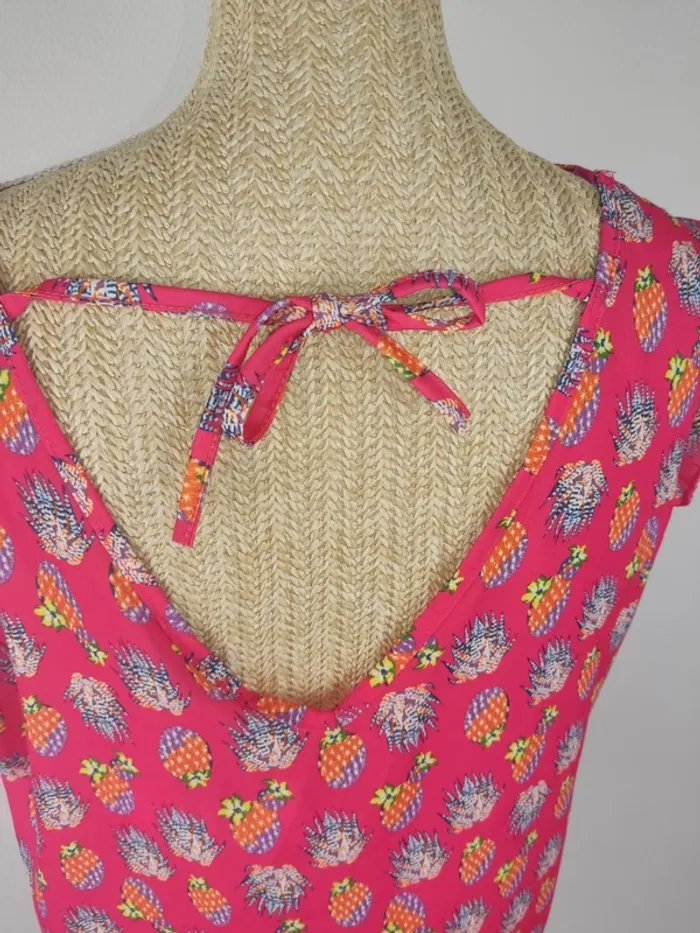 Blouse manches courtes volants rose fuschia motifs cactus colorés taille 44 Eldys neuve - photo numéro 4