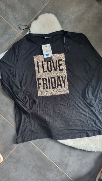 T shirt manches longues neuf L 42 44 noir et brillant C&a