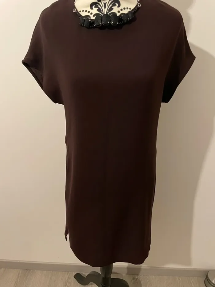 Robe bordeaux foncé mango taille XS perle col - photo numéro 3