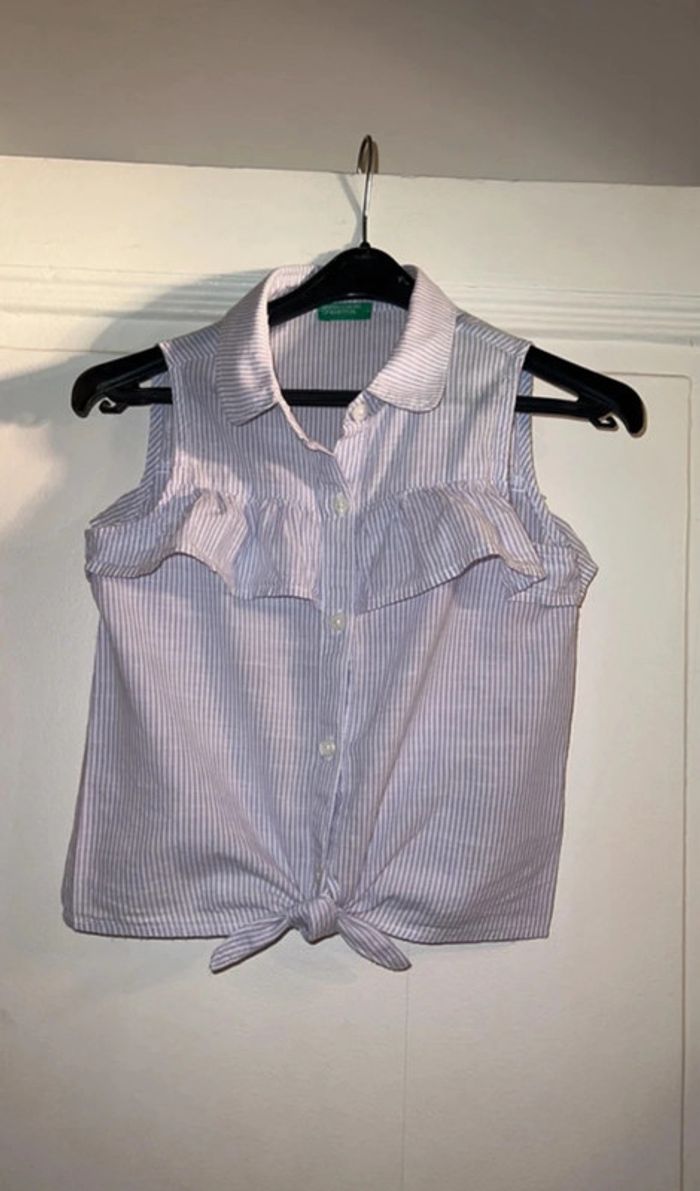 Chemise sans manches bleu rayé blanc à volant 6 ans - Benetton - photo numéro 2