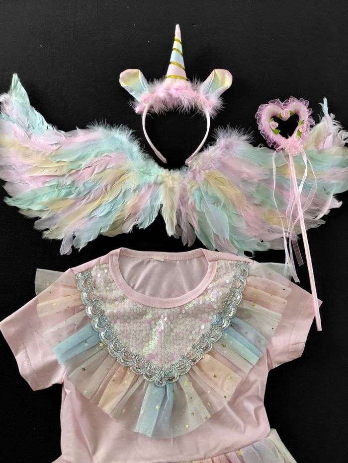 Déguisement licorne rose + aile + baguette + serre tête Taille 5-6ans - photo numéro 4