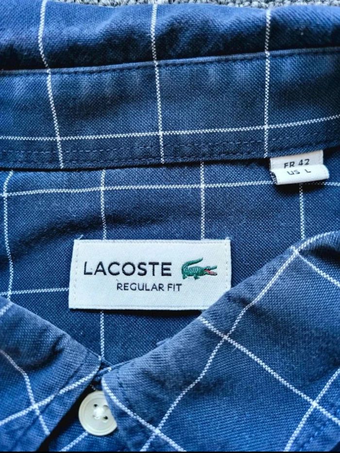 Chemise Lacoste Bleu à Carreaux Blanc - Manches Longues - Taille L - 100 % Coton - photo numéro 6