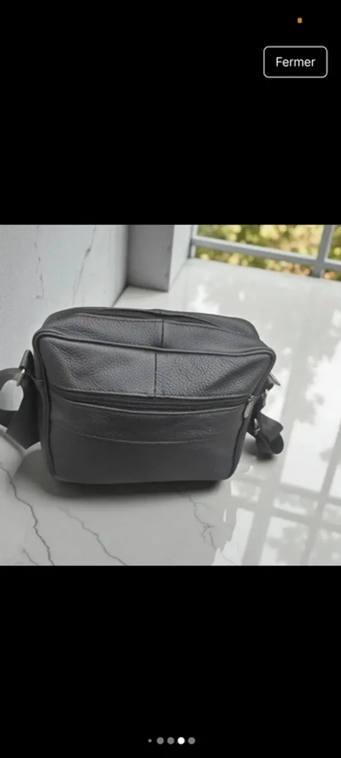 Sacoche cuir véritable noir mixte homme femme - photo numéro 4
