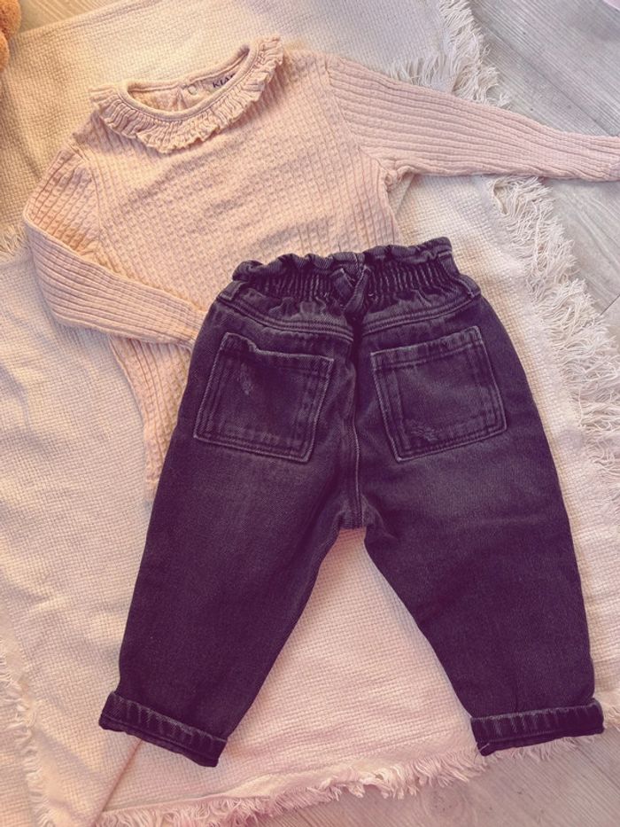 Ensemble jean noir Zara et teeshirt Kiabi rose 18 mois - photo numéro 2