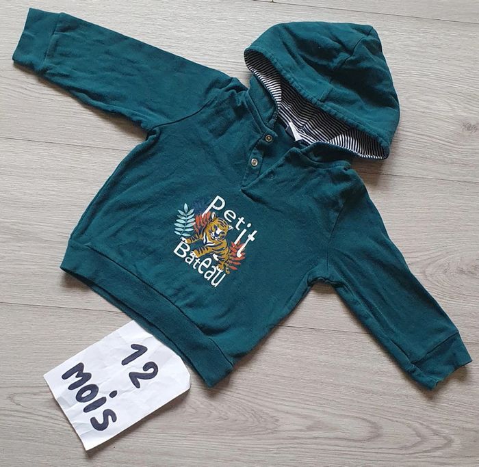 Pull avec capuche 12mois garçon 74cm petit bateau