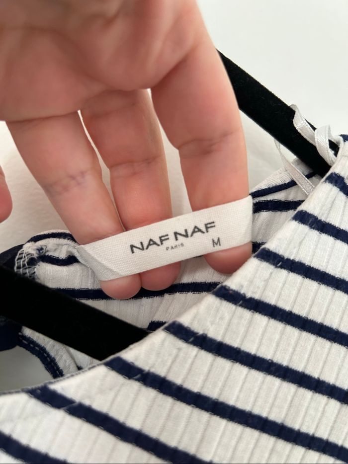 T-shirt marinière manches courtes matière élastique noeud dans le dos NafNaf M - photo numéro 3