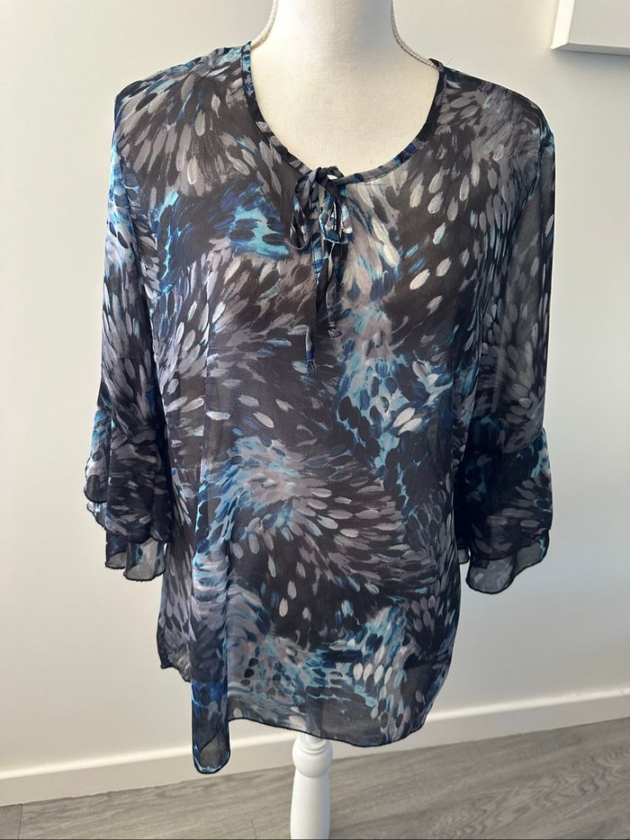 Blouse bariolée bleue et grise T38 M